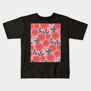 Roses are red, abstract pattern with red roses on a pink striped bottom Kids T-Shirt